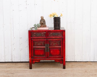 Qing Dynasty Style Carved Cabinet, Beautiful Red Asian Cabinet, Red Qing Dynasty Cabinet, Chinese Dynasty Cabinet, Classic Asian Furniture