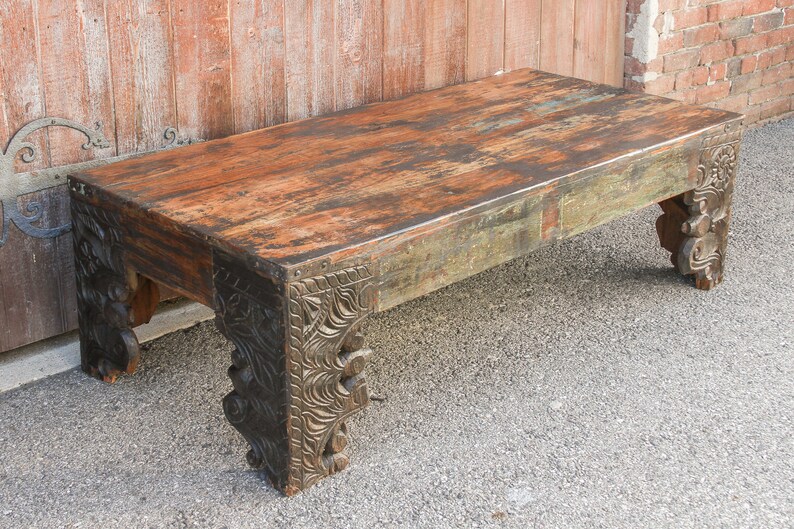 Architectural Corbel Heritage Coffee Table Hand Carved Teak Wood Antique Vintage Bohemian Decor