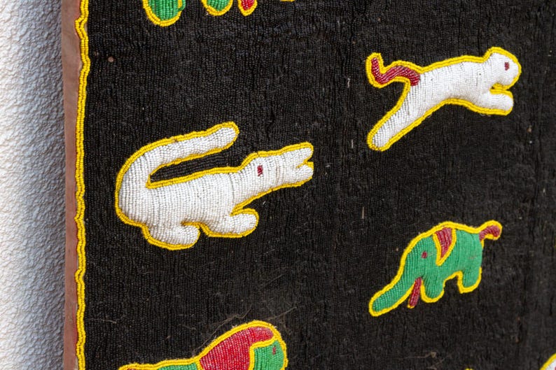 Grand Safari Yoruba Beaded Panel, Yoruba Wall Tapestry, African Beaded