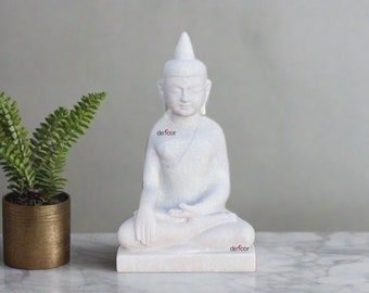 Small Handcarved Marble Buddha,Burmese White Buddha,Boho stone Sitting Buddha,Marble Table Top Buddha Statue,Garden buddha,Meditation buddha