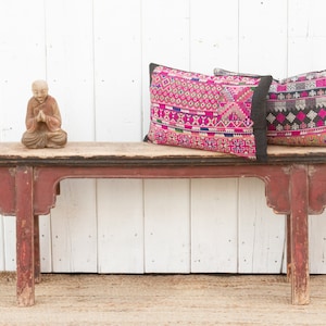 Antique Painted Country Bench, Rustic Chinese Bench, Chinese Country Style Seating,Antique Elm Wooden Bench,Petite Handcrafted Chinese Bench