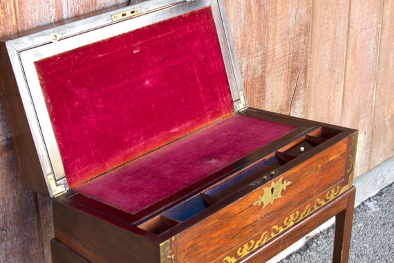 Antique English Lap Desk In Rosewood Portable On Stand Writing Chest