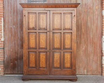 Majestic Spanish Colonial Marquetry Armoire,Antique Wardrobe,Spanish Colonial Antique Armoire,Peruvian antique,Inlaid Armoire,Bedroom closet