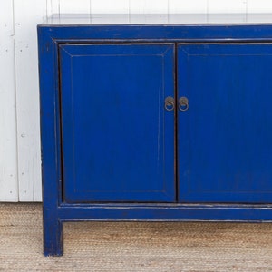 Royal Blue Lacquered Asian Credenza, Blue Chinese Sideboard, Lacquered Royal Blue Chinese Cabinet, Asian Credenza, Reclaimed Asian Furniture image 7