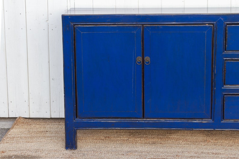 Royal Blue Lacquered Asian Credenza, Blue Chinese Sideboard, Lacquered Royal Blue Chinese Cabinet, Asian Credenza, Reclaimed Asian Furniture image 7