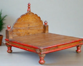 Rare Antique Pidda Chair, Low Teak Pidda chair, Arched Back Swing Chair, Bajot Table, Indian Swing Seat, Indian Low Chair, Painted Low Chair