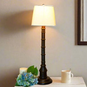 Tall Antique French Candle Holder Lamp, Antique Candle Holder Lamp, Tall Antique Table Top Lamp, French Country  Decor, Rustic French Lamp