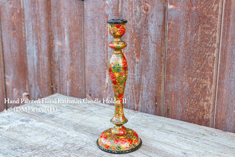 Hand Painted Floral Kashmiri Candle Holder,Painted Candle Stick Holders,Candle Holder,Kashmir painted Candle stand,VintageIndianCandle stick