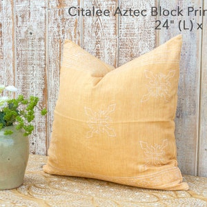 Lemon Chiffon Aztec Block Print Pillow cover,Block Print Decorative Linen Pillow Covers,Light Yellow linen Pillow,Yellow linenPillow,Cushion image 3