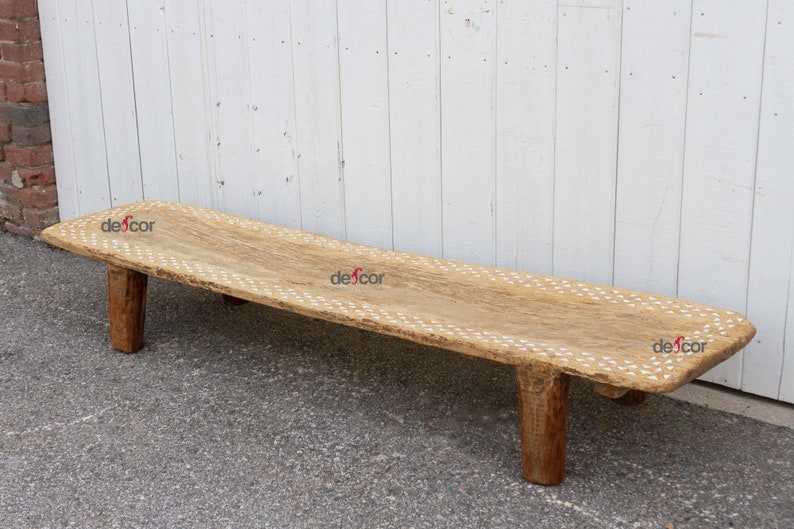 Antique Naga Tribal Coffee Table Bench: Mother of Pearl Inlay Low Table ...