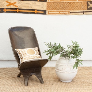 Patinated Brown Senufo Ceremonial Club Chair, Dark Brown Wooden Club Chair, African Decor Seating, Vintage Tribal Outdoor Patio Lounge Chair