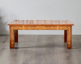 Dutch Colonial Marquetry Coffee Table, Walnut Veneered Coffee Table, Beautiful Marquetry Inlay Coffee Table, Elegant Inlaid French table