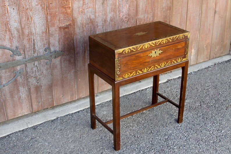 Antique English Lap Desk In Rosewood Portable On Stand Writing Chest
