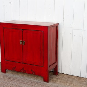 Two Door Ruby Red Chinese Cabinet, Traditional Chinese Cupboard,Red Lacquer Cabinet,Double Door Chinese Cabinet,Hand-painted Chinese Cabinet image 4