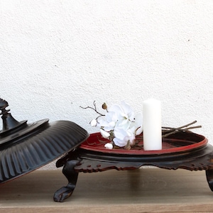 Antique Black Lacquered Burmese Offering Vessel, Burmese Lacquerware, Southeast Asian Ritual Tray, Buddhist Offering Tray, Burmese Vessel
