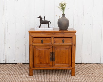 Antique Cedar Nightstand: Rustic Bedside Cabinet with Drawers