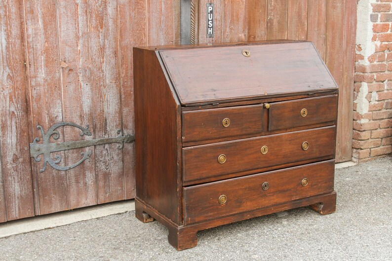 Oak Chest 18th Century Swedish Slant Front Desk Antique Desk