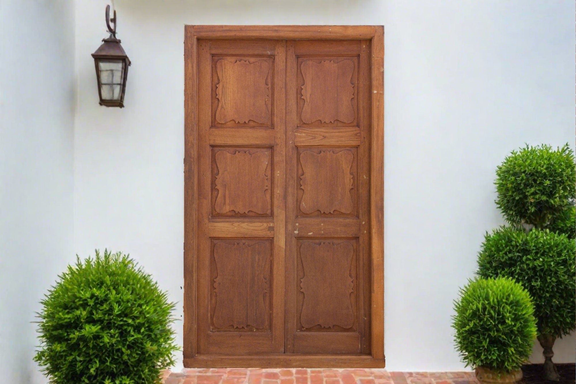 Antique British Colonial Teak Doors With Frame, Indian Teak