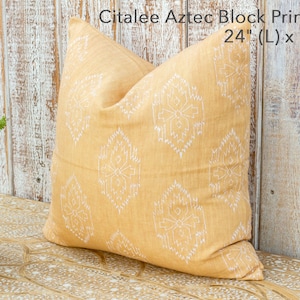 Lemon Chiffon Aztec Block Print Pillow cover,Block Print Decorative Linen Pillow Covers,Light Yellow linen Pillow,Yellow linenPillow,Cushion image 6