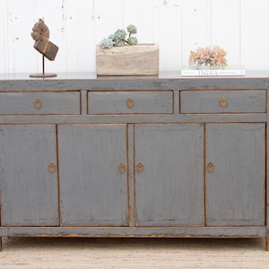 Lacquered Stone Gray Sideboard Cabinet, Contemporary Buffet, Gray Lacquered Finish Cabinet, Stone Gray Sideboard, Dining Room Sideboard image 1