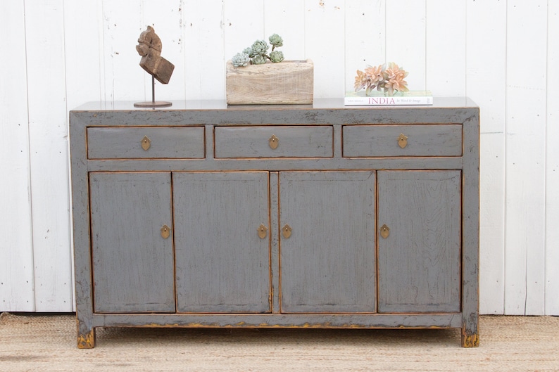 Lacquered Stone Gray Sideboard Cabinet, Contemporary Buffet, Gray Lacquered Finish Cabinet, Stone Gray Sideboard, Dining Room Sideboard image 1