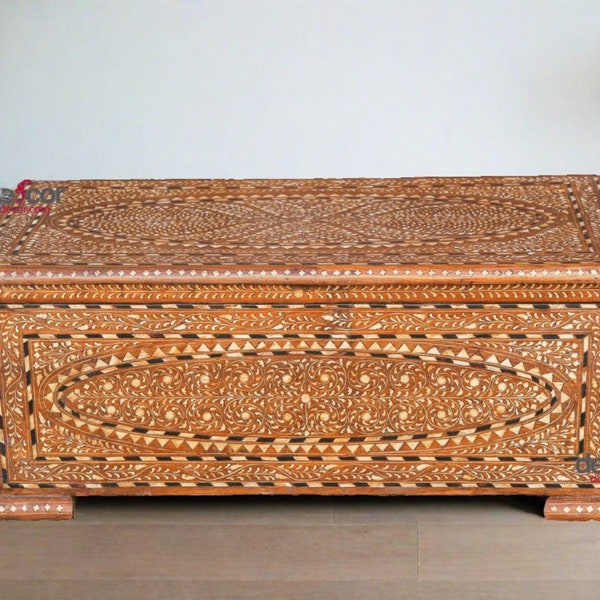 Anglo Indian Azira Inlay Trunk,Bone Inlay BoxAnglo Indian Antique Indian Inlaid Trunk,Fine inlay box,Vintage Dowry Box,Moorish carved chest