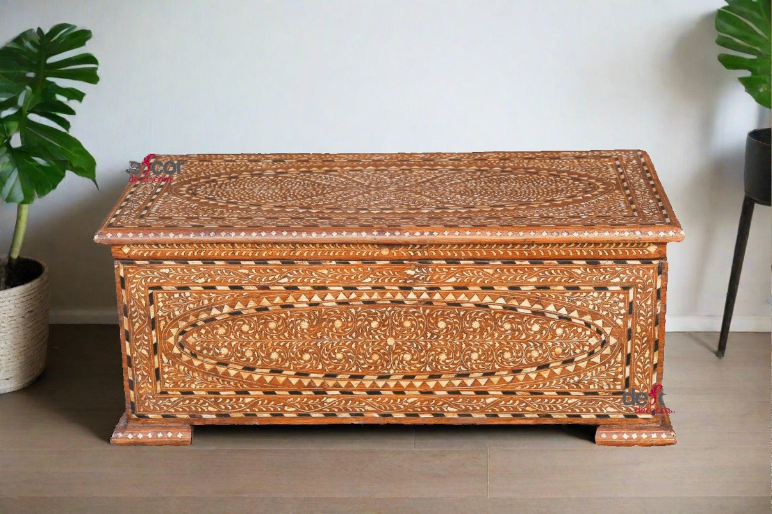Old Indian Bone Inlay Teak Chest - Ca 1900 Old Indian Bone Inlay Teak Chest - Ca 1900