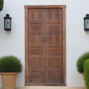 19th Century Carved Medallion Floral Doors, Antique Entrance Doors, Spanish Carved Doors, Antique Garden Indian Doors, Antique Closet Doors