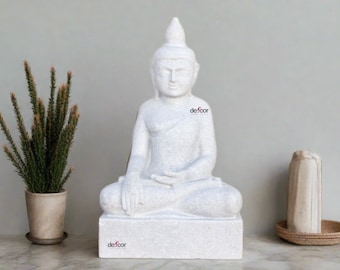 Stately White Marble Mediating Buddha, Large Marble Buddha, Tall Garden Buddha, Modern Burmese Buddha, White Marble Buddha,  Floor Buddha