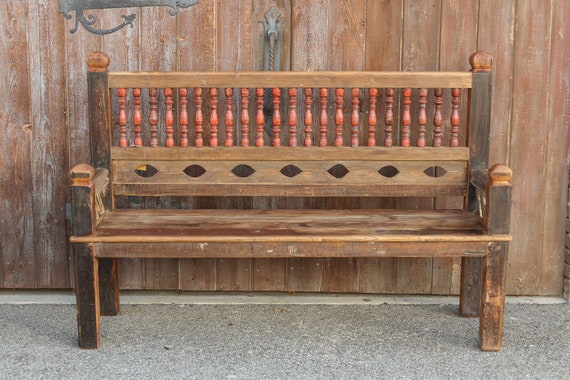 Robust Architectural Spindle Teak Bench Rustic Bench Etsy