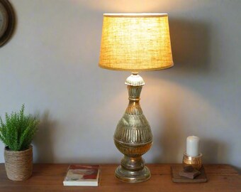 Antique Copper Table Lamp: 20th Century English Design, Silvered Patina