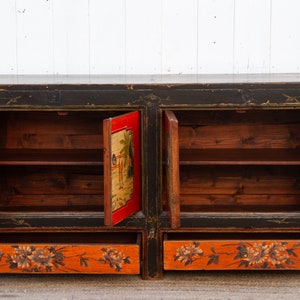 Red & Black Mongolian Sideboard Cabinet, Scenic Storage Cabinet, Red and Black Cabinet,Distressed Finish Cabinet,Handcrafted Storage Cabinet image 5