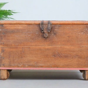 Charming Antique Indian Teak Dowry Trunk ,50% Off! Free Shipping Antique British Colonial Trunk Box,Rustic Storage chest ,Indian Teak Chest