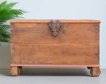 Charming Antique Indian Teak Dowry Trunk ,Antique British Colonial Trunk Box,Antique Indian Chest,Indian Teak Marriage Trunk Campaign Chest