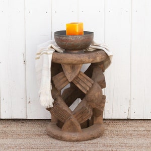 Antique Tall Spider African Stool, African Bamileke Stool, Tribal Carved African Side Table,Antique Cameroon Stool,Primitive Round End Table