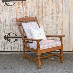 Antique Teak Plantation Chair with block print linen upholstery, Indian Plantation Lounge Chair, Antique Club Chair, Antique Colonial chair image 10