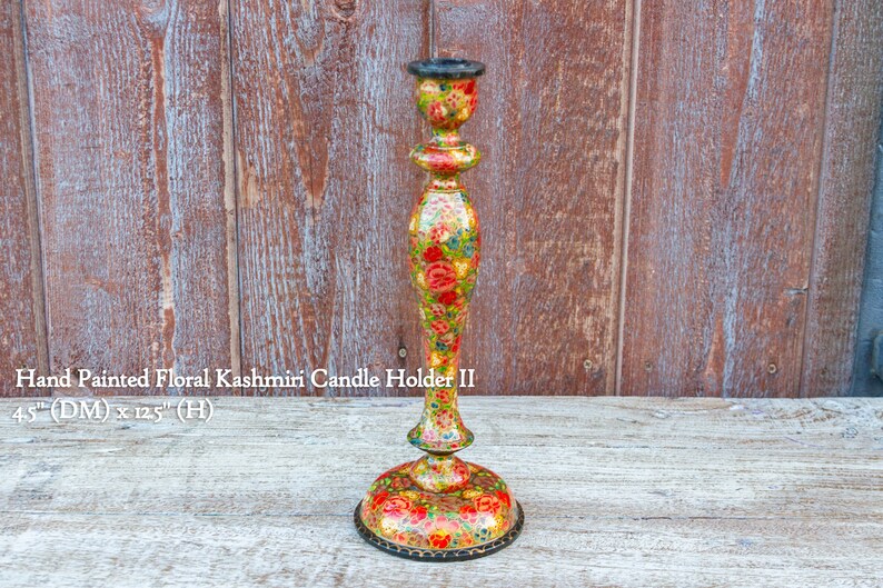 Hand Painted Floral Kashmiri Candle Holder,Painted Candle Stick Holders,Candle Holder,Kashmir painted Candle stand,VintageIndianCandle stick