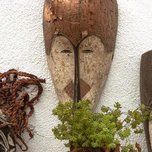 African Tribal Copper covered Mask, Vintage Elongated Copper Face Mask, Spirited Dance African Goli Mask Art,Vintage Tribal African Wall Art