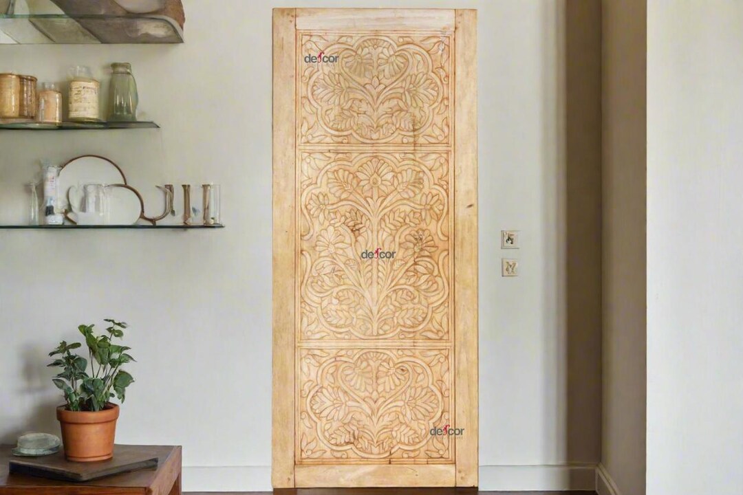 Hand Carved Bleached Teak Door: Indo-french Floral Wood Entry - Etsy