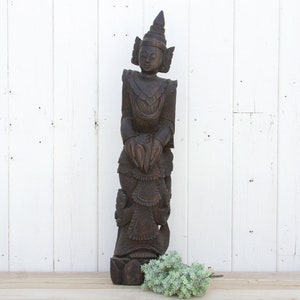 Handcarved Full Length Bali Statue, Elegant Bali Statue, Antique Tall Asian Statue, Carved Asian Bali Figure,Tall Antique Bali Wooden Statue