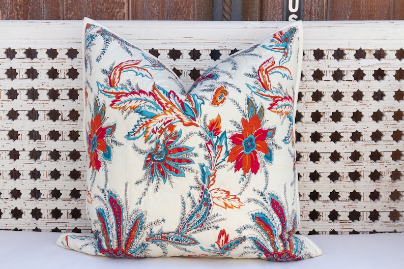 Clearance Block Printed Floral Quilted Euro Sham Cover Indian Etsy