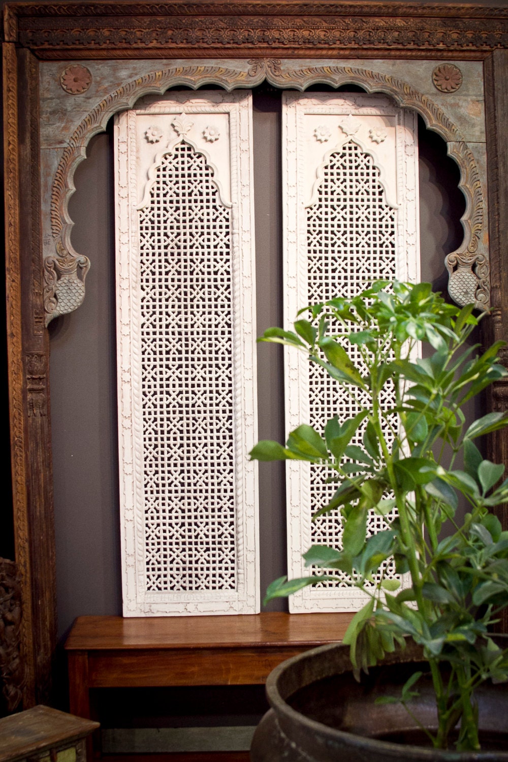 Moroccan Carved Panel Whitewash Carved Panel Indian Teak Etsy