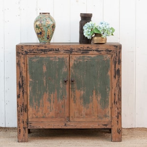 Vintage Teal & Black Asian Cabinet, Vintage Chinoiserie Cabinet, Antique Teal Asian Chest, Traditional Asian Cabinet,Vintage Chinese Storage