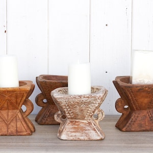 Indian Rustic Candleholder, Tribal Carved Wooden Candleholder, Indian Bijani Candle Holder, Rustic Wooden Candleholder, Carved Candle Stand