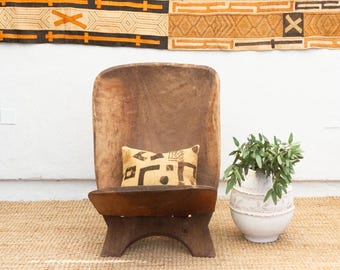 Vintage African Stargazer Chair: Hand-Carved Wooden Folding Safari Seating