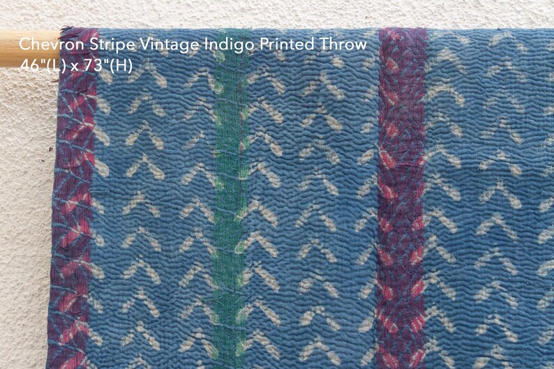 Vintage Indigo Cotton Throw: Hand-Printed Tribal Floral Blanket afbeelding 9