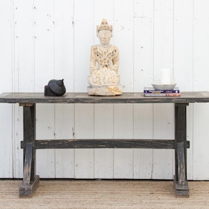 French Parquetry Top Console Table,  Free Shipping ! Charming Distressed BlackConsole Table, French Farmhouse tavern table, Vintage Console