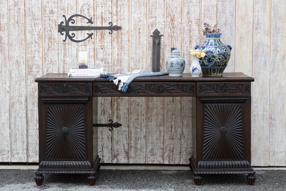 19th Century Carved Rosewood Colonial Sideboard Antique Indian
