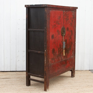Antique Painted Chinoiserie Armoire Cabinet, Hand-Painted Armoire, Antique Wardrobe, Distressed Armoire, Traditional Asian Storage Armoire image 7