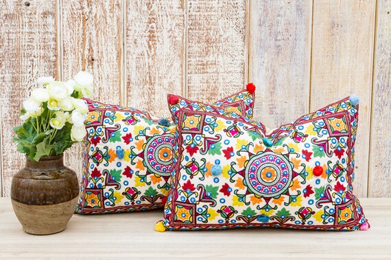 Bohemian Colorful Throw Pillow Cover Lovely Colorful Throw Pillow Sham Decorative Tribal Pillowcase Indian Colorful Decorative Pillows Etsy UK